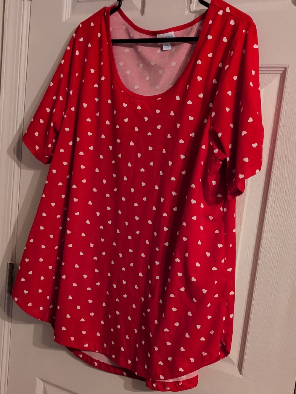 LuLaRoe Red Scoop Neck Tunic with White Heart Print